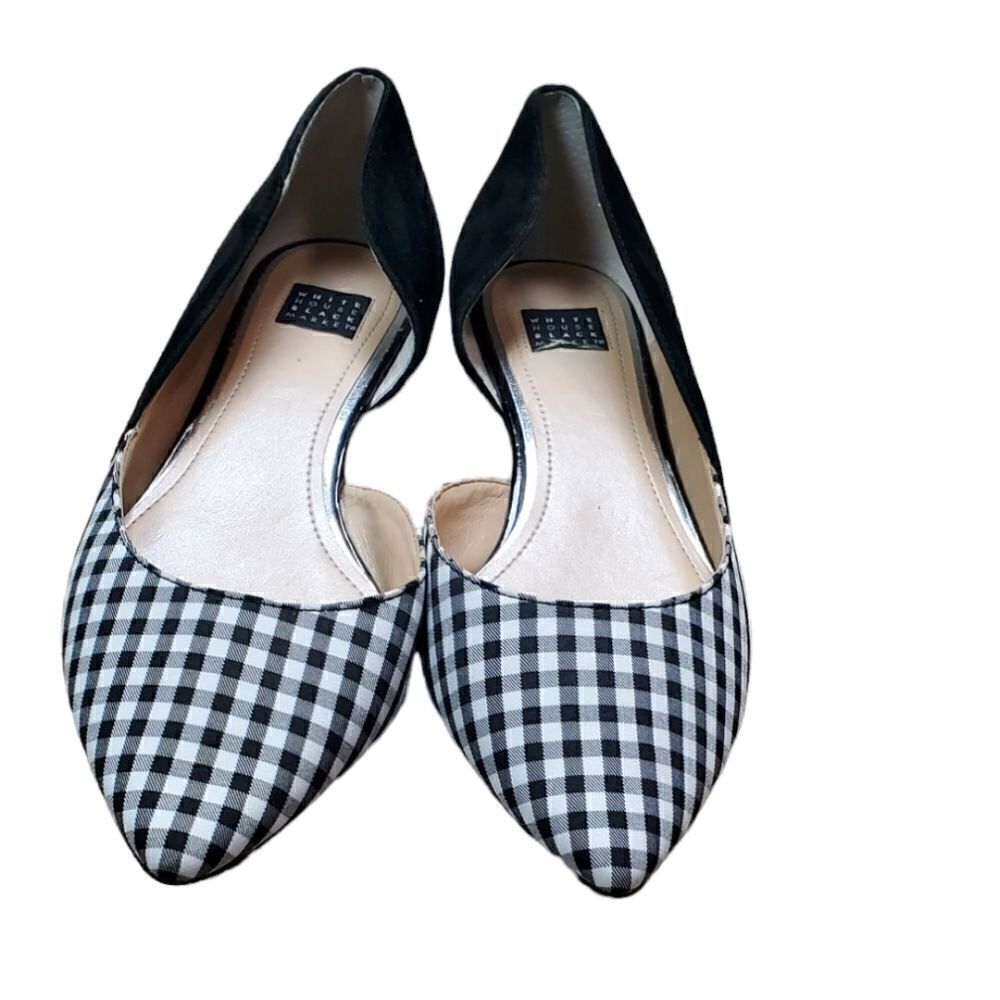 White House Black Market Gingham Flat Slip on Shoes - Picture 2 of 5